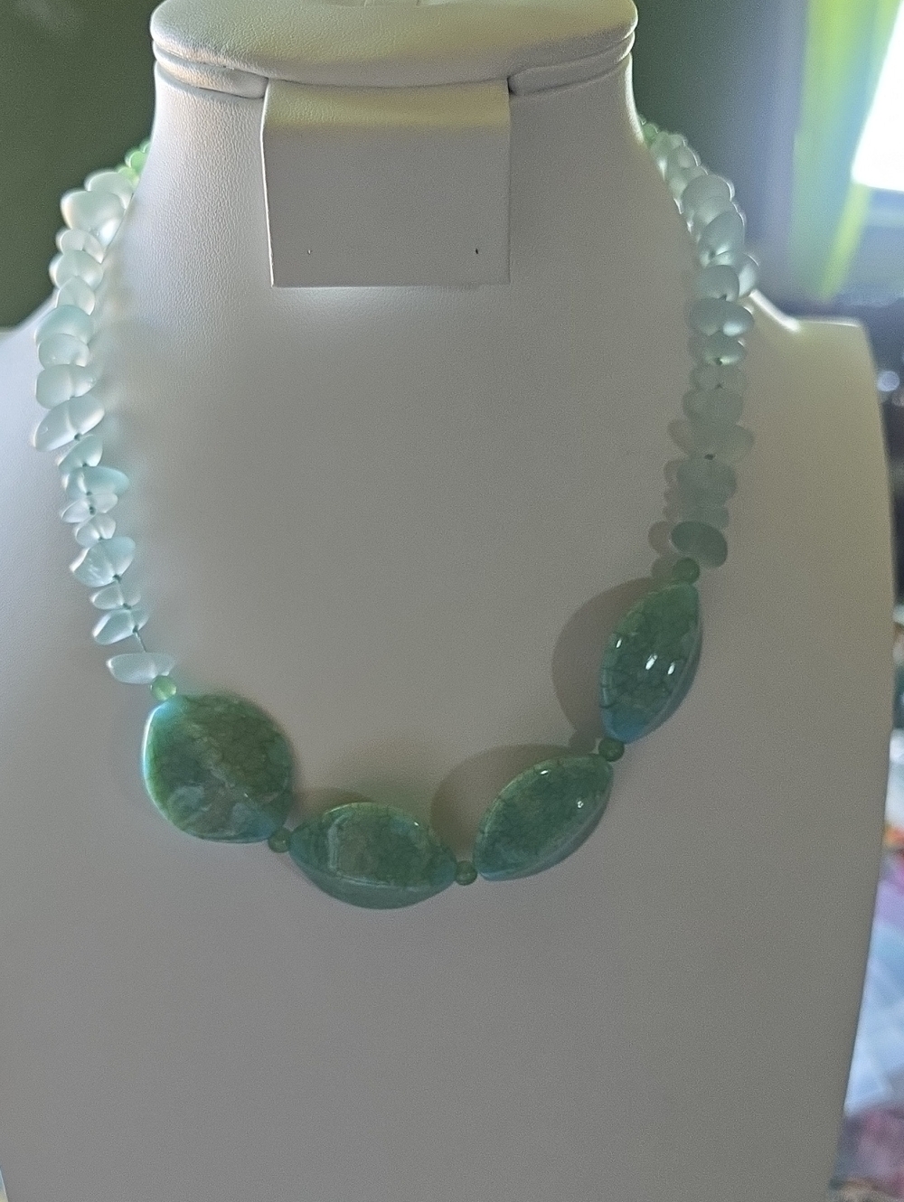 Green Beaded Oval Statement Necklace - Unbranded